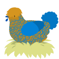 Scrubby, a ochre and sapphire chicken with a double-lace pattern