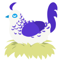 Ourple, a white and indigo chicken with a half-lace pattern