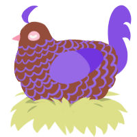 A russet and blurple chicken with a lace pattern