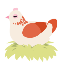 A cream and vermilion chicken with a neck-speckle pattern