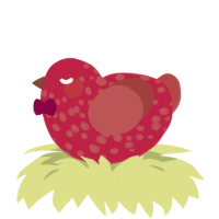 A crimson and red chicken with a speckle pattern