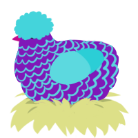 A violet and aqua chicken with a lace pattern