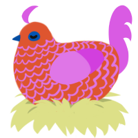 A vermilion and orchid chicken with a lace pattern