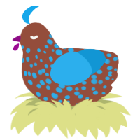 A russet and sky chicken with a speckle pattern