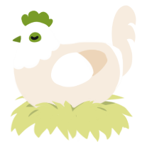 A cream chicken with a head pattern