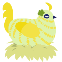 onion, a apple and yellow chicken with a bar pattern