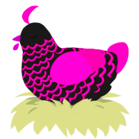 A sable and fuchsia chicken with a lace pattern