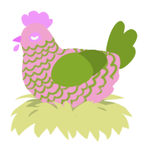 A pink and chartreuse chicken with a lace pattern