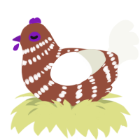 A russet and white chicken with a bar pattern