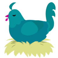 Blueberry, a sea and teal chicken with a head pattern