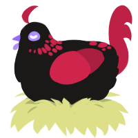 A sable and crimson chicken with a neck-speckle pattern