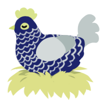 A navy and silver chicken with a lace pattern