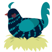 A tumblr and teal chicken with a bar pattern