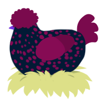 A tumblr and wine chicken with a speckle pattern