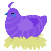 A blurple chicken with a bar pattern