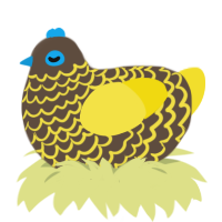 A bark and yellow chicken with a lace pattern