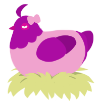 A pink and plum chicken with a head pattern