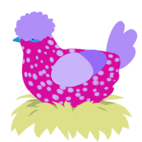 A fuchsia and lilac chicken with a speckle pattern