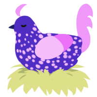 突く, a indigo and lavender chicken with a speckle pattern