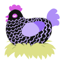 A black and lilac chicken with a lace pattern