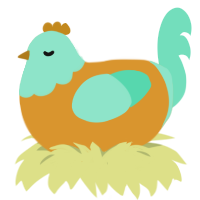 A orange and mint chicken with a head pattern