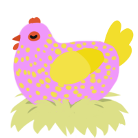 A lavender and yellow chicken with a speckle pattern