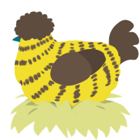 WetFloorSign, a yellow and bark chicken with a bar pattern