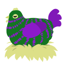 A leaf and violet chicken with a bar pattern