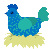 Gave Up, a sapphire and turquoise chicken with a speckle pattern