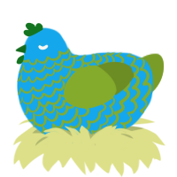 A sky and chartreuse chicken with a lace pattern