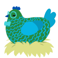 Algaemon, a viridian and cerulean chicken with a lace pattern