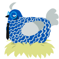 A ultramarine and silver chicken with a lace pattern