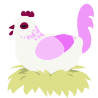 A white and lavender chicken with a neck-speckle pattern