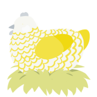 A white and yellow chicken with a lace pattern