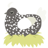 A grey and white chicken with a speckle pattern