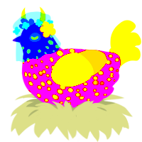 A plum and gold chicken with a speckle pattern