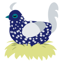 A navy and mist chicken with a speckle pattern