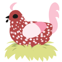 A red and rose chicken with a speckle pattern