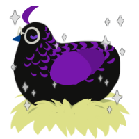 A black and violet chicken with a half-lace pattern