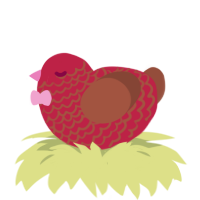 A crimson and russet chicken with a lace pattern