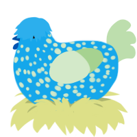 False Dotto, a sky and gluppy chicken with a speckle pattern
