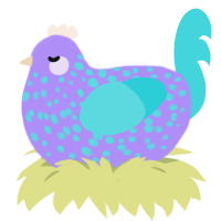 A lilac and aqua chicken with a speckle pattern