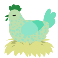 A gluppy and mint chicken with a speckle pattern