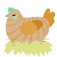 A beige and orange chicken with a bar pattern