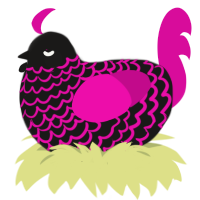 A sable and fuchsia chicken with a lace pattern