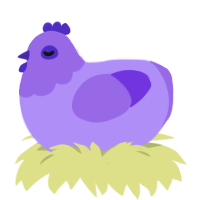 A lilac and blurple chicken with a head pattern