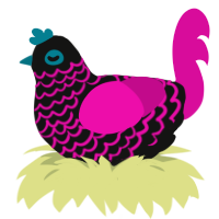 A black and fuchsia chicken with a lace pattern