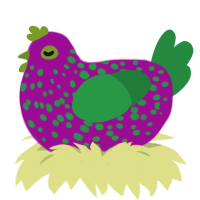 A plum and viridian chicken with a speckle pattern