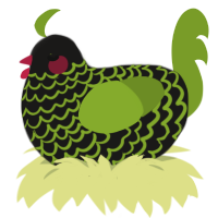 A sable and chartreuse chicken with a lace pattern
