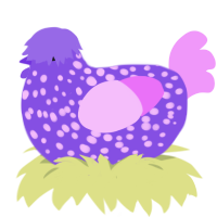 Purpleberry, a blurple and lavender chicken with a speckle pattern